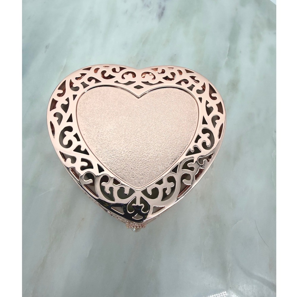 Things Remembered Rose Gold Filigree Heart Jewelry Box Pearl Accent Trinket Case